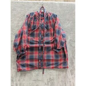 Bohemian Plaid Cotton‎ Tunic Top Women Size S Oversized Belted Pockets Casual